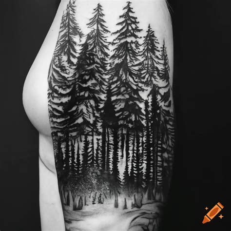 black and white forest tattoo